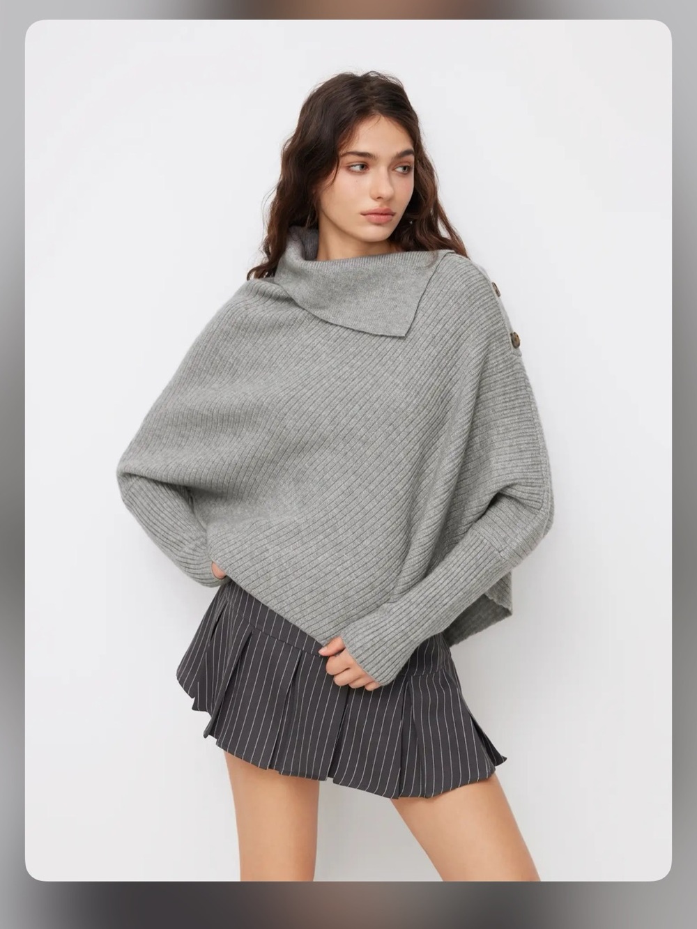 Cider KNIT ASYMMETRICAL NECK PONCHO LONG SLEEVE SWEATER M WC15-6